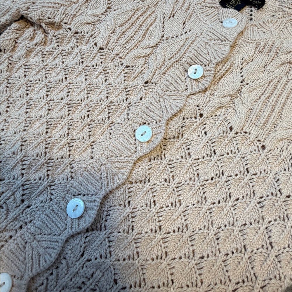 House of Harlow 1960 Cropped Cardigan XS Tan Boho Scallop Knit Y2K - Picture 8 of 12